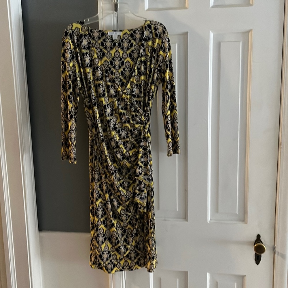 New York and Company stretch form fitting v neck ruched dress